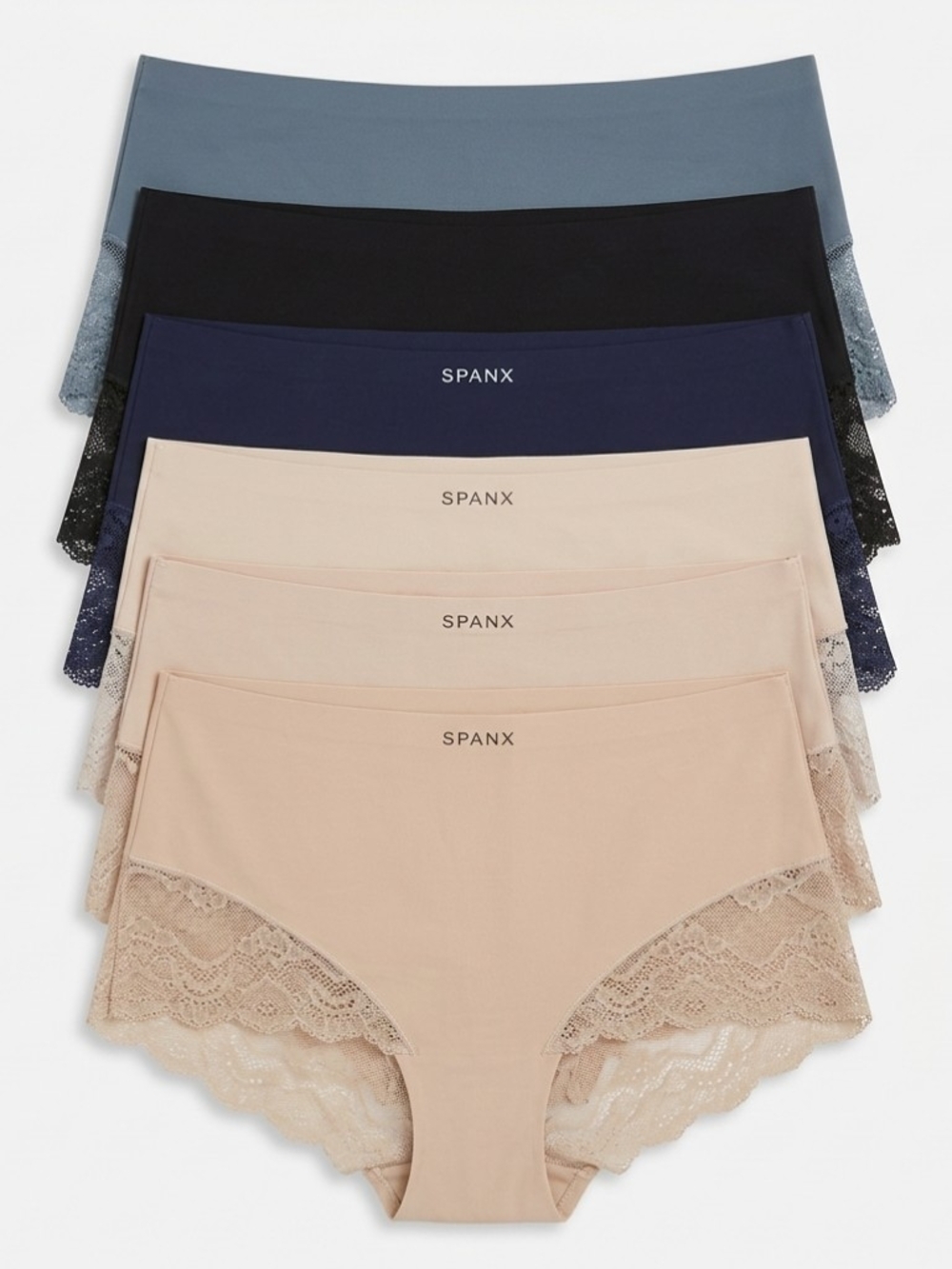 Spanx Women's Lace-Trim Seamless Briefs - 5-Pack (Nude, Navy, Black, Slate)